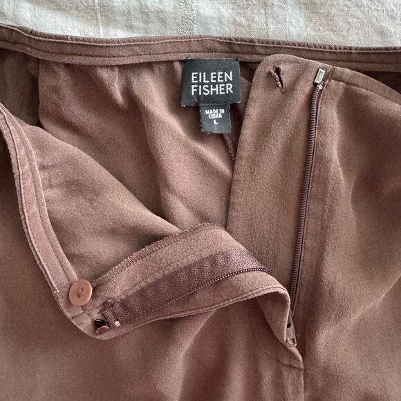 Eileen Fisher 100%  Silk Straight Wide Leg Pants L Brown - Picture 5 of 6